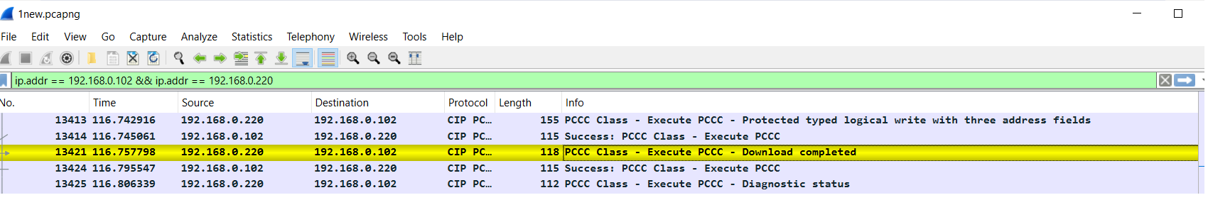 wireshark cip packet 