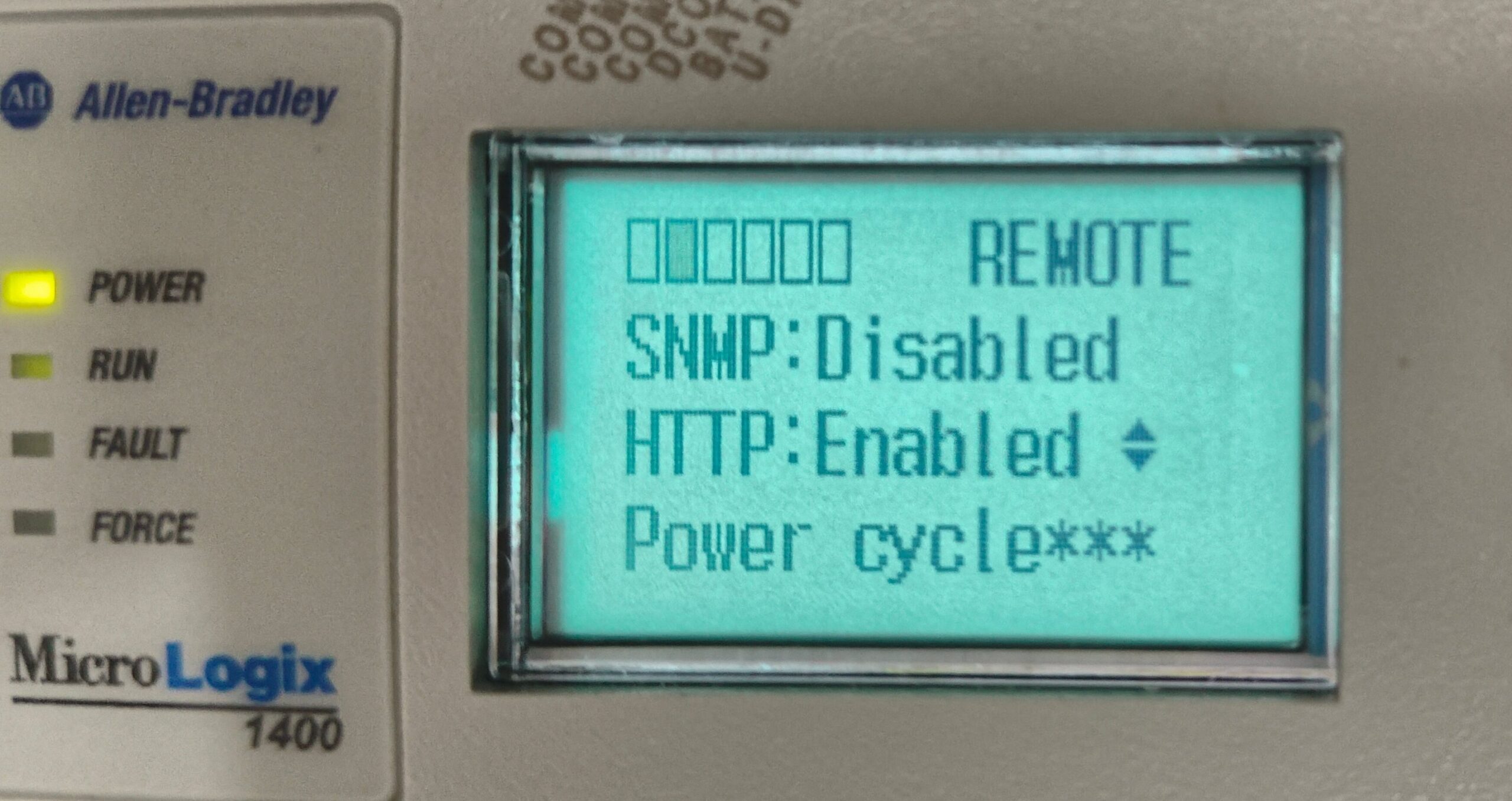 Remote Exploitation of HTTP Configuration
HTTP server is enable in micrologix 1400 plc