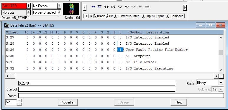 User Fault Routine triggered in micrologix 1400 plc