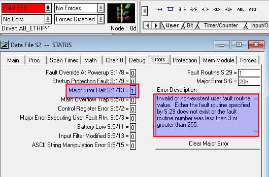 Major error halt 
invalid user fault routine